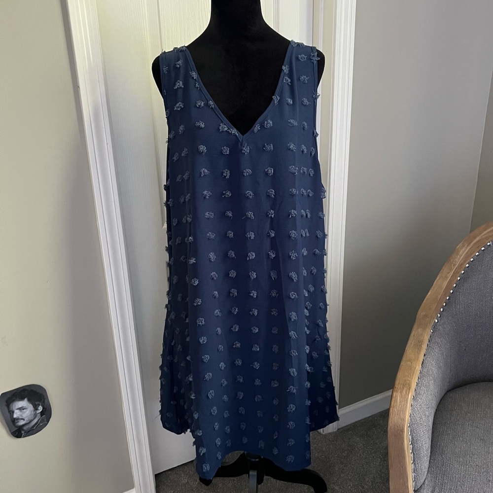 Chic Navy Blue Textured Midi Dress